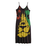 Grunge Rasta Lion Print Jersey Midi Cami Dress