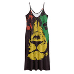 Grunge Rasta Lion Print Jersey Midi Cami Dress