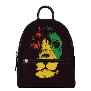 Grunge Rasta Lion Print Leather Backpack