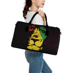 Grunge Rasta Lion Print Leather Duffle Bag