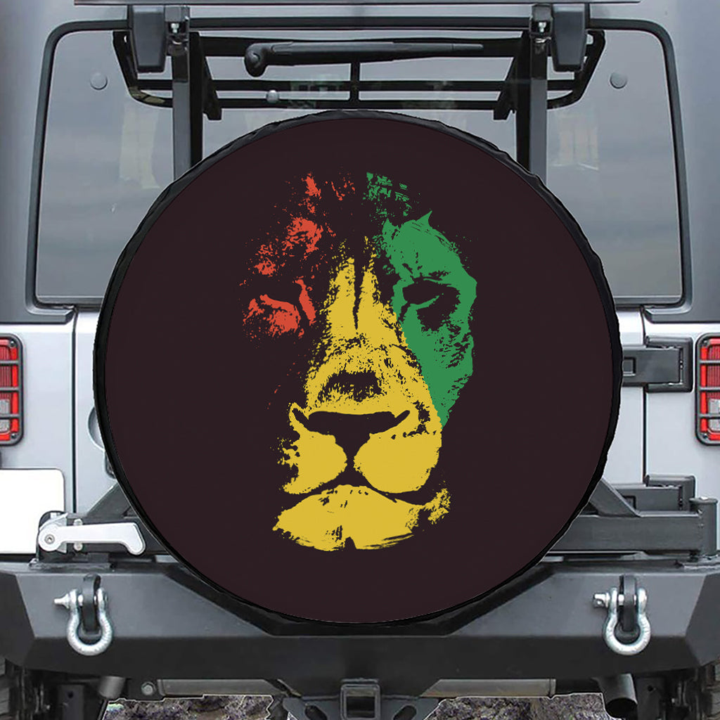 Grunge Rasta Lion Print Leather Spare Tire Cover