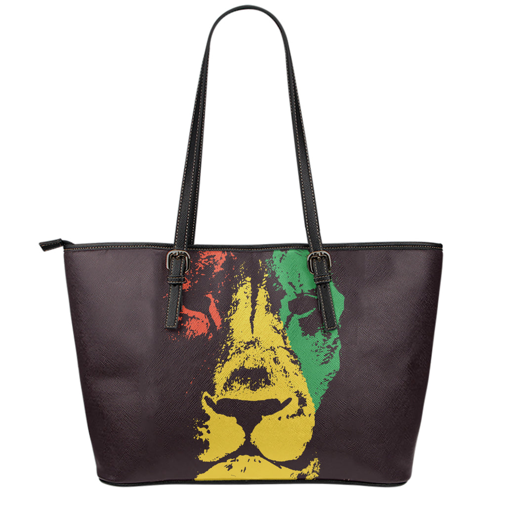 Grunge Rasta Lion Print Leather Tote Bag