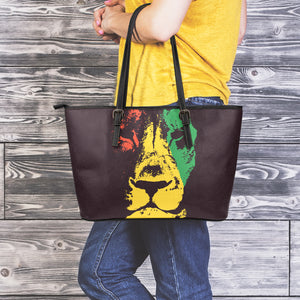 Grunge Rasta Lion Print Leather Tote Bag