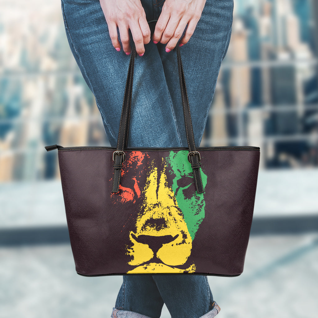 Grunge Rasta Lion Print Leather Tote Bag