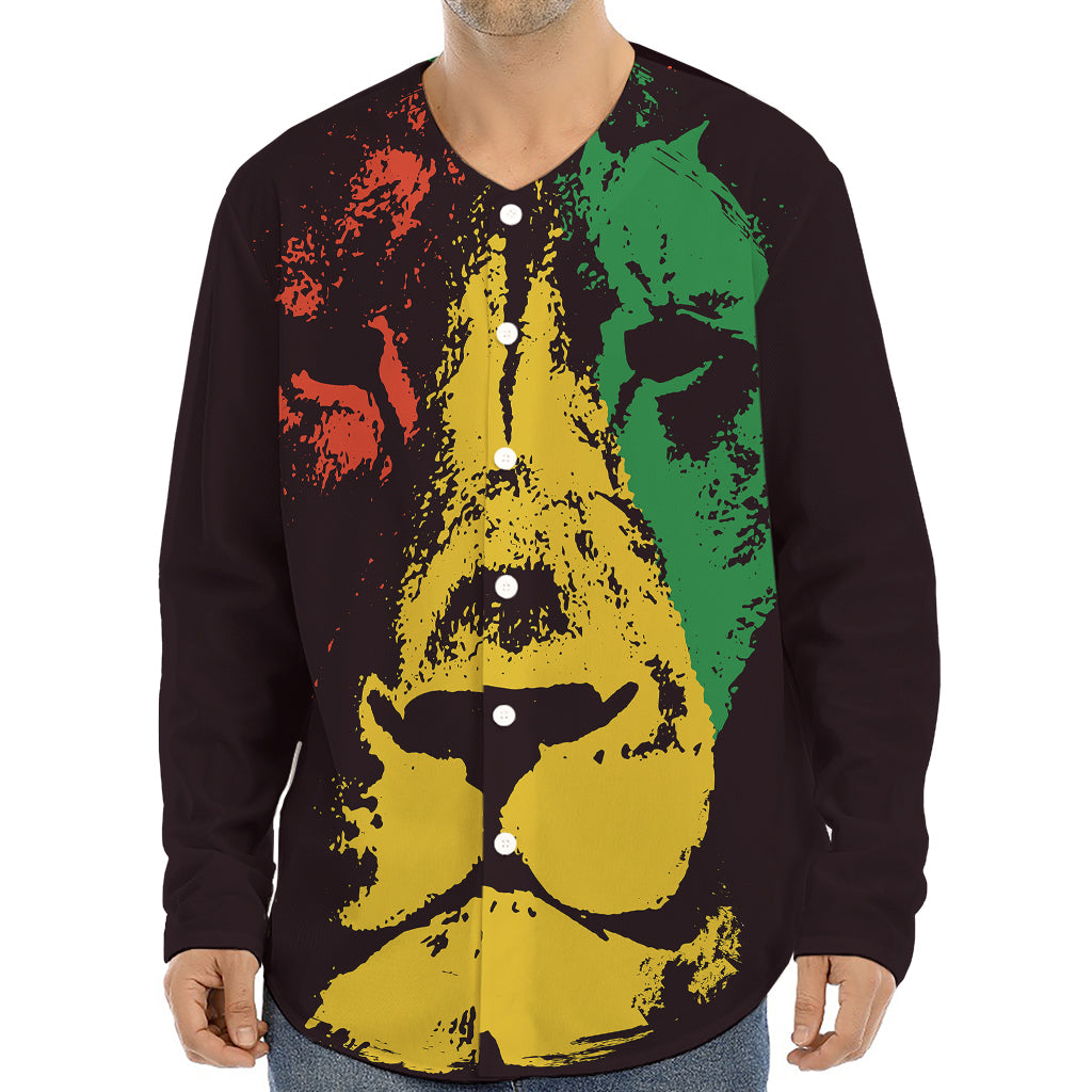 Grunge Rasta Lion Print Long Sleeve Baseball Jersey