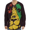 Grunge Rasta Lion Print Long Sleeve Baseball Jersey