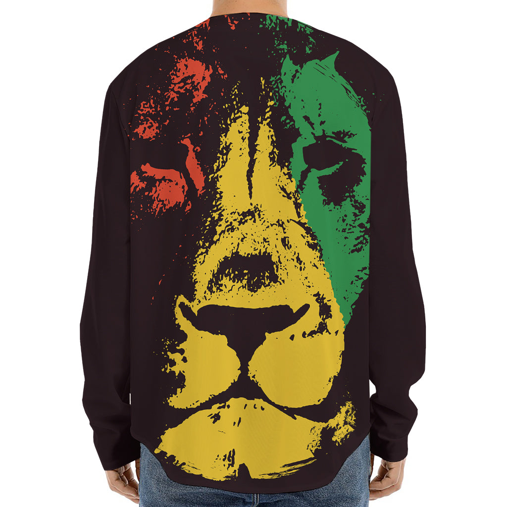 Grunge Rasta Lion Print Long Sleeve Baseball Jersey