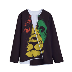 Grunge Rasta Lion Print Long Sleeve Short Coat