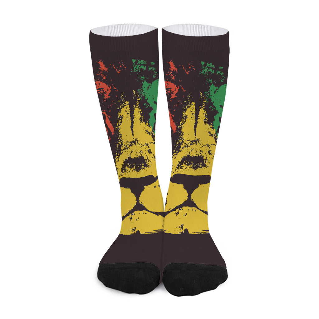 Grunge Rasta Lion Print Long Socks