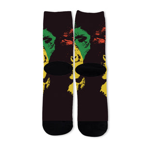 Grunge Rasta Lion Print Long Socks