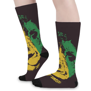 Grunge Rasta Lion Print Long Socks