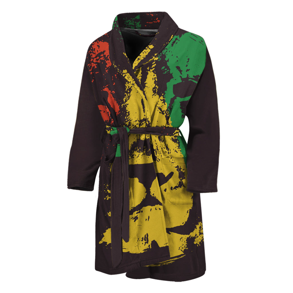 Grunge Rasta Lion Print Men's Bathrobe