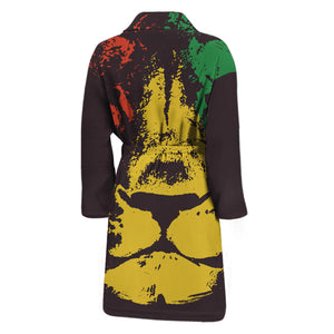 Grunge Rasta Lion Print Men's Bathrobe