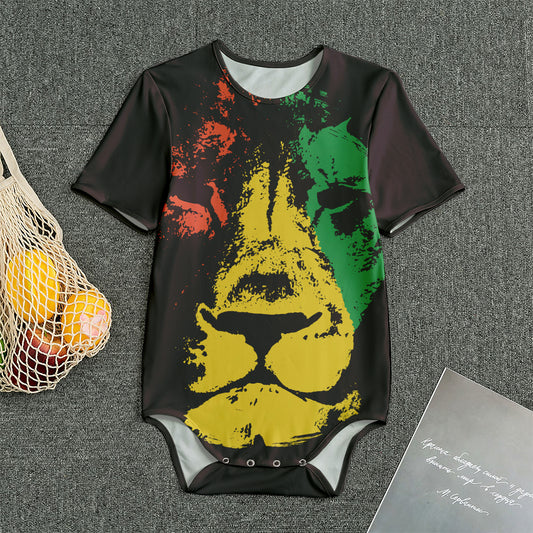Grunge Rasta Lion Print Men's Bodysuit