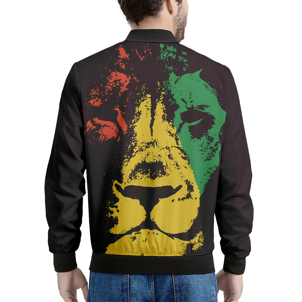 Grunge Rasta Lion Print Men's Bomber Jacket