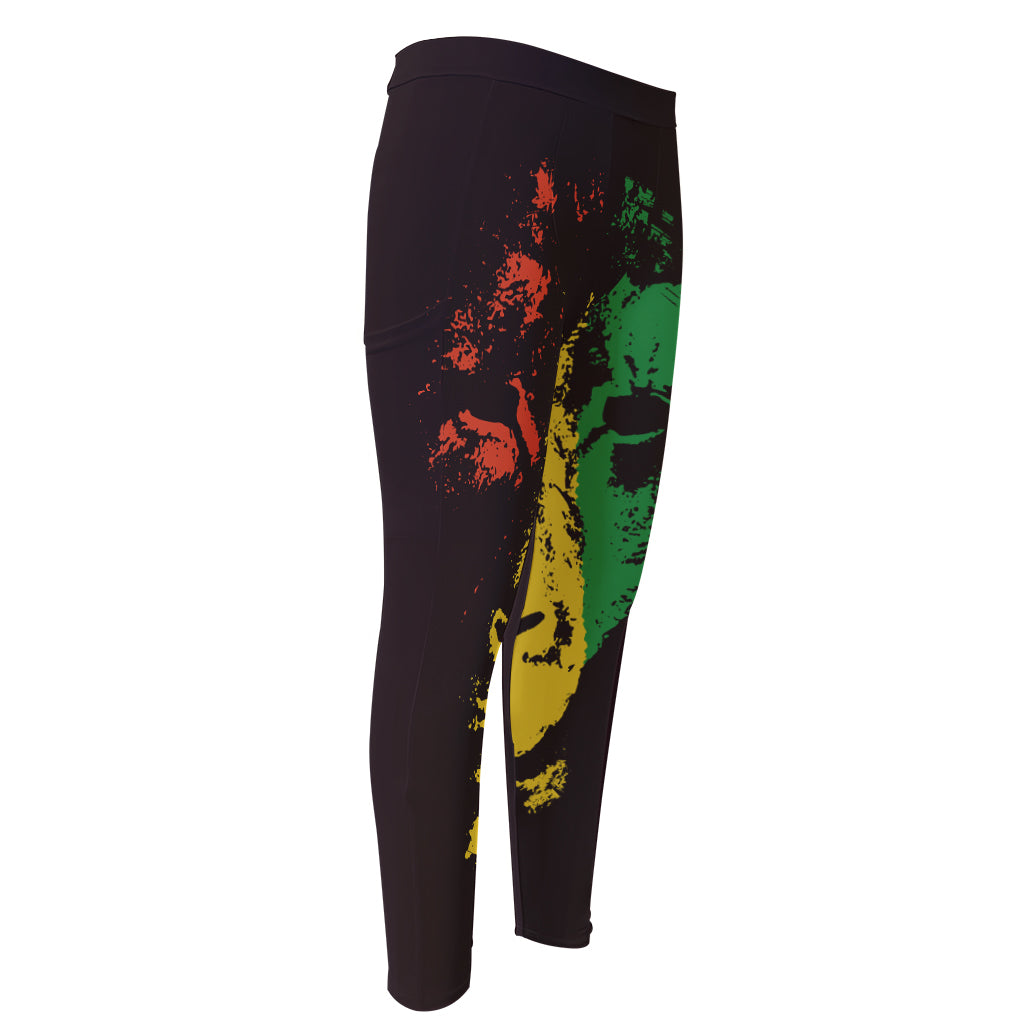 Grunge Rasta Lion Print Men's Compression Pants