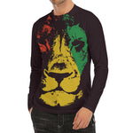 Grunge Rasta Lion Print Men's Long Sleeve Rash Guard