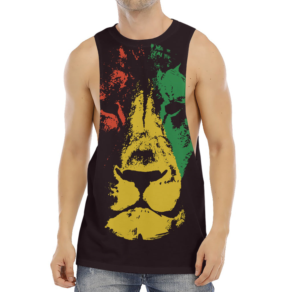 Grunge Rasta Lion Print Men's Muscle Tank Top