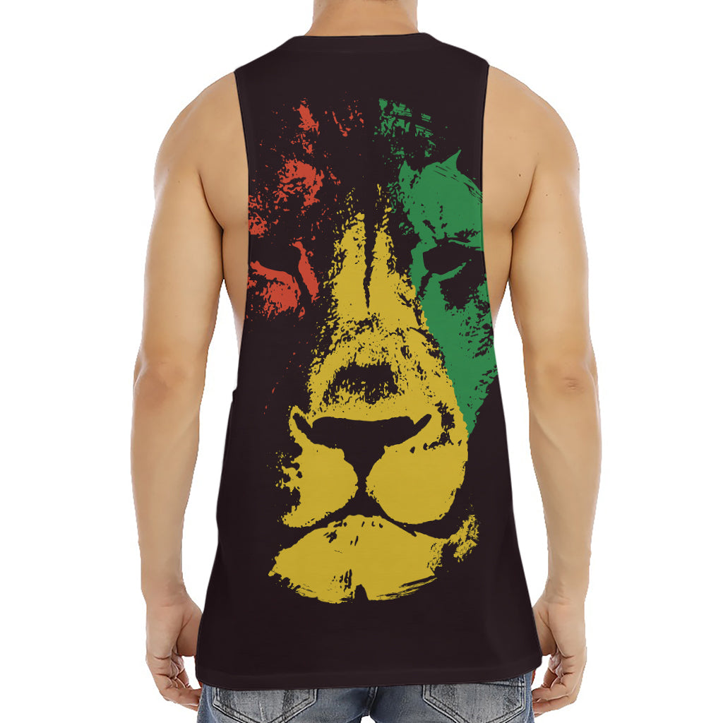 Grunge Rasta Lion Print Men's Muscle Tank Top