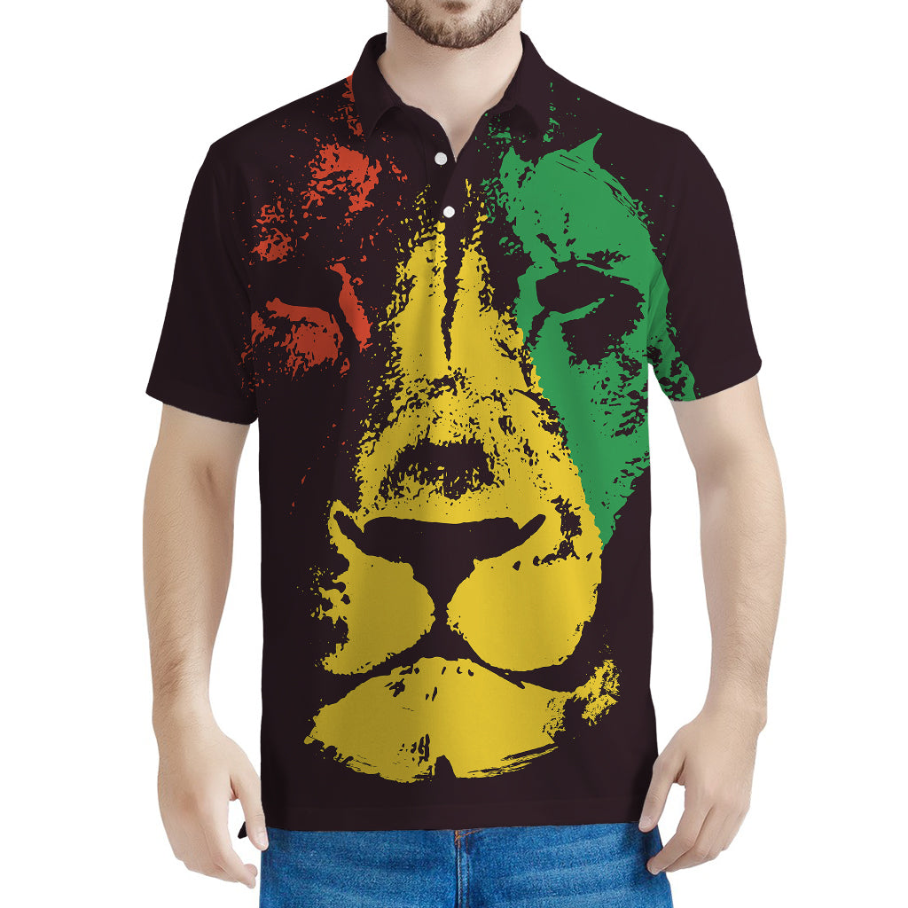 Grunge Rasta Lion Print Men's Polo Shirt