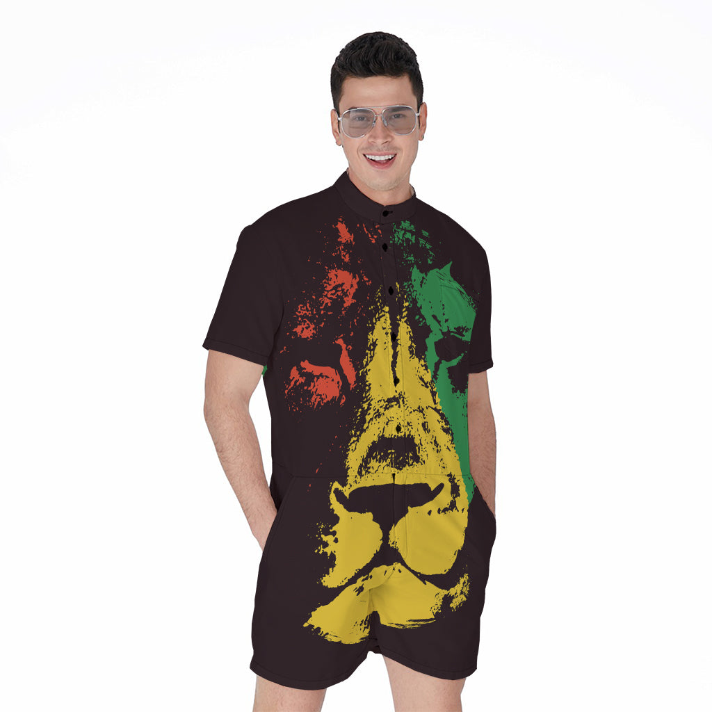 Grunge Rasta Lion Print Men's Rompers