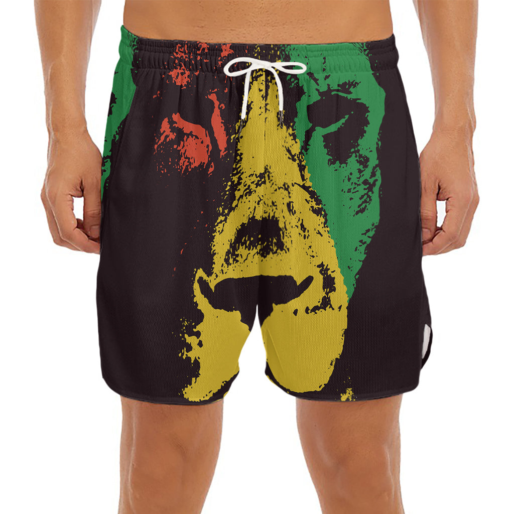 Grunge Rasta Lion Print Men's Split Running Shorts