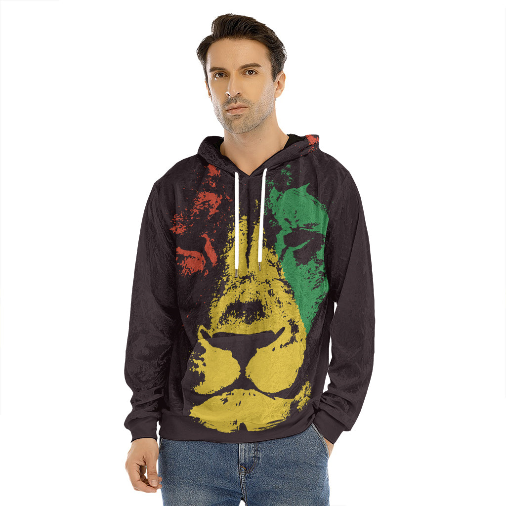 Grunge Rasta Lion Print Men's Velvet Pullover Hoodie