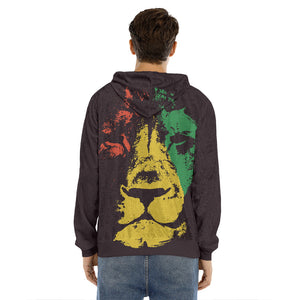 Grunge Rasta Lion Print Men's Velvet Pullover Hoodie