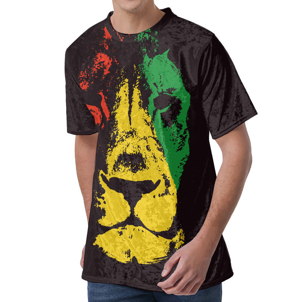 Grunge Rasta Lion Print Men's Velvet T-Shirt