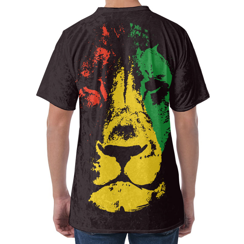 Grunge Rasta Lion Print Men's Velvet T-Shirt