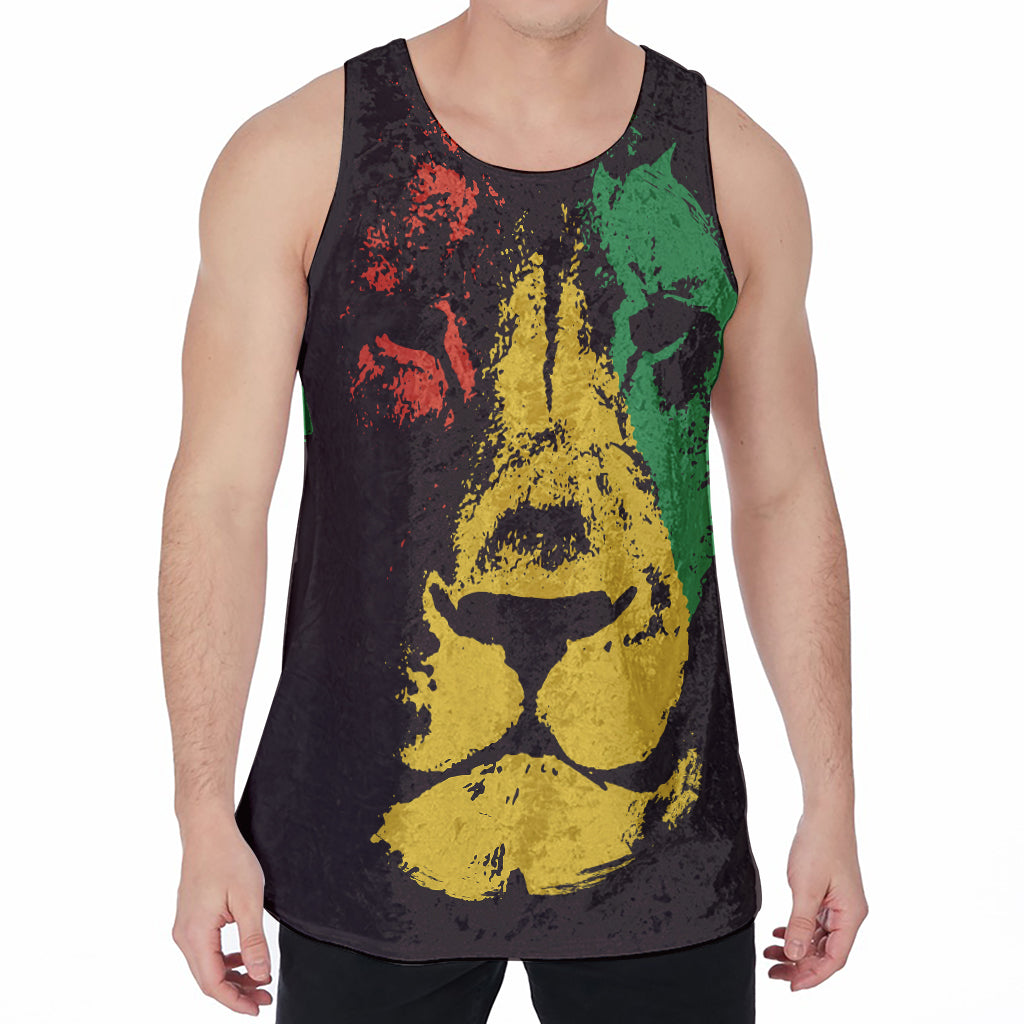 Grunge Rasta Lion Print Men's Velvet Tank Top