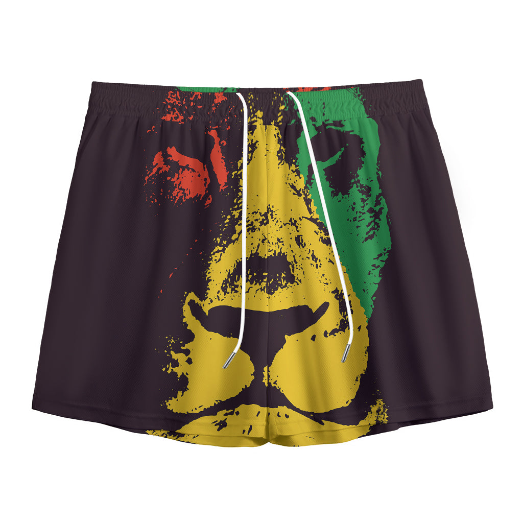 Grunge Rasta Lion Print Mesh Shorts