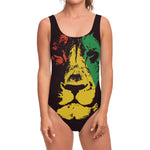 Grunge Rasta Lion Print One Piece Swimsuit