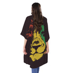 Grunge Rasta Lion Print Open Front Beach Cover Up