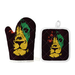 Grunge Rasta Lion Print Oven Mitt And Pot Holder Set