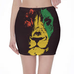 Grunge Rasta Lion Print Pencil Mini Skirt