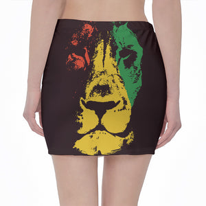 Grunge Rasta Lion Print Pencil Mini Skirt