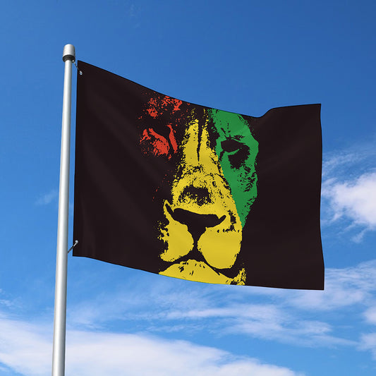 Grunge Rasta Lion Print Polyester Flag