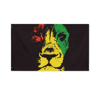 Grunge Rasta Lion Print Polyester Flag