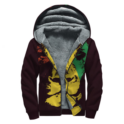 Grunge Rasta Lion Print Sherpa Lined Zip Up Hoodie
