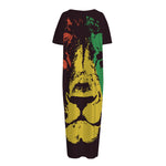 Grunge Rasta Lion Print Short Sleeve Long Nightdress