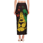 Grunge Rasta Lion Print Side Slit Maxi Skirt