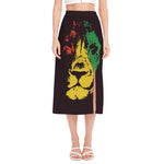 Grunge Rasta Lion Print Side Slit Midi Skirt