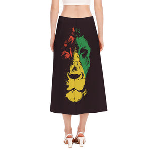 Grunge Rasta Lion Print Side Slit Midi Skirt