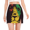 Grunge Rasta Lion Print Side Slit Mini Skirt