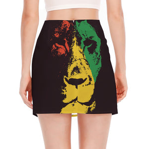 Grunge Rasta Lion Print Side Slit Mini Skirt