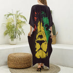 Grunge Rasta Lion Print Silk V-Neck Kaftan Dress