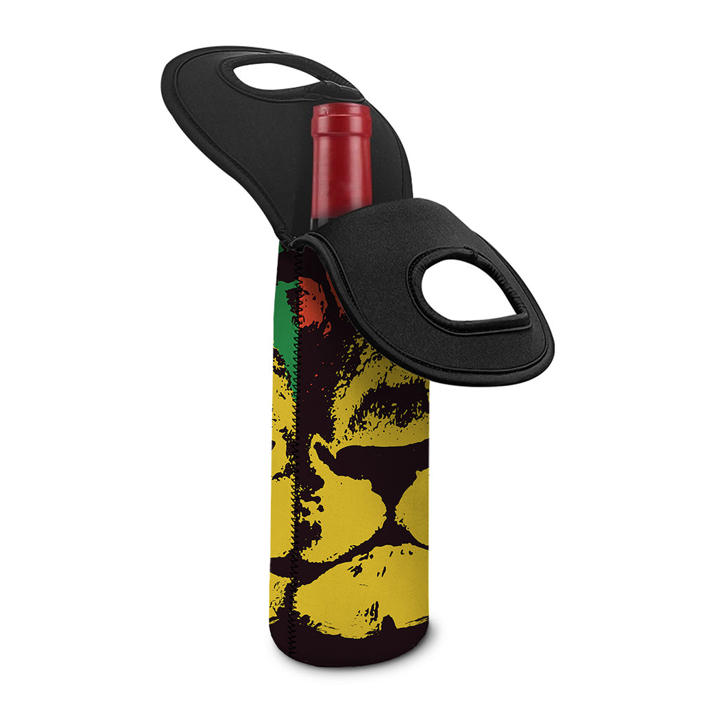 Grunge Rasta Lion Print Single Neoprene Wine Tote