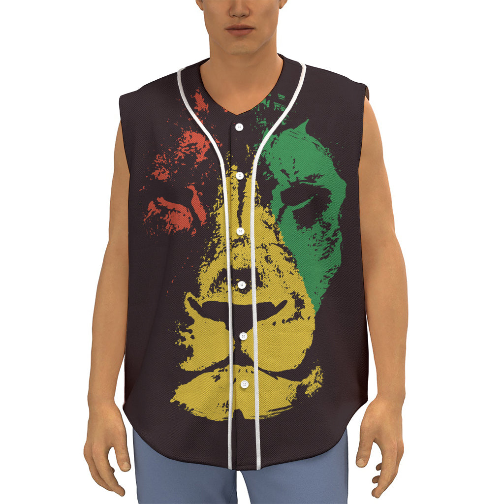 Grunge Rasta Lion Print Sleeveless Baseball Jersey