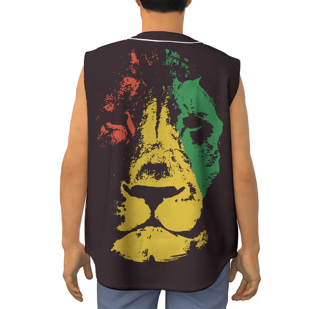 Grunge Rasta Lion Print Sleeveless Baseball Jersey
